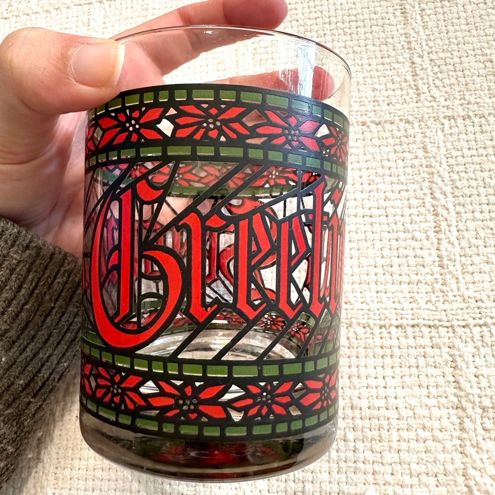 VTG Houze Seasons Greetings Glass Stained Glass Christmas Rocks Holiday Barware - Picture 5 of 10